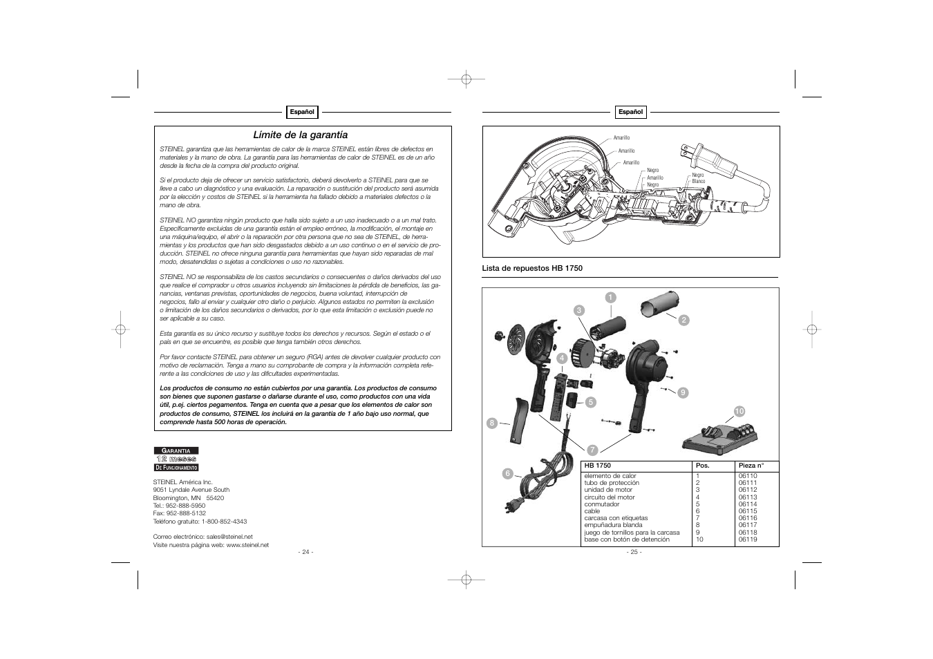 STEINEL HB 1750 User Manual | Page 24 / 26