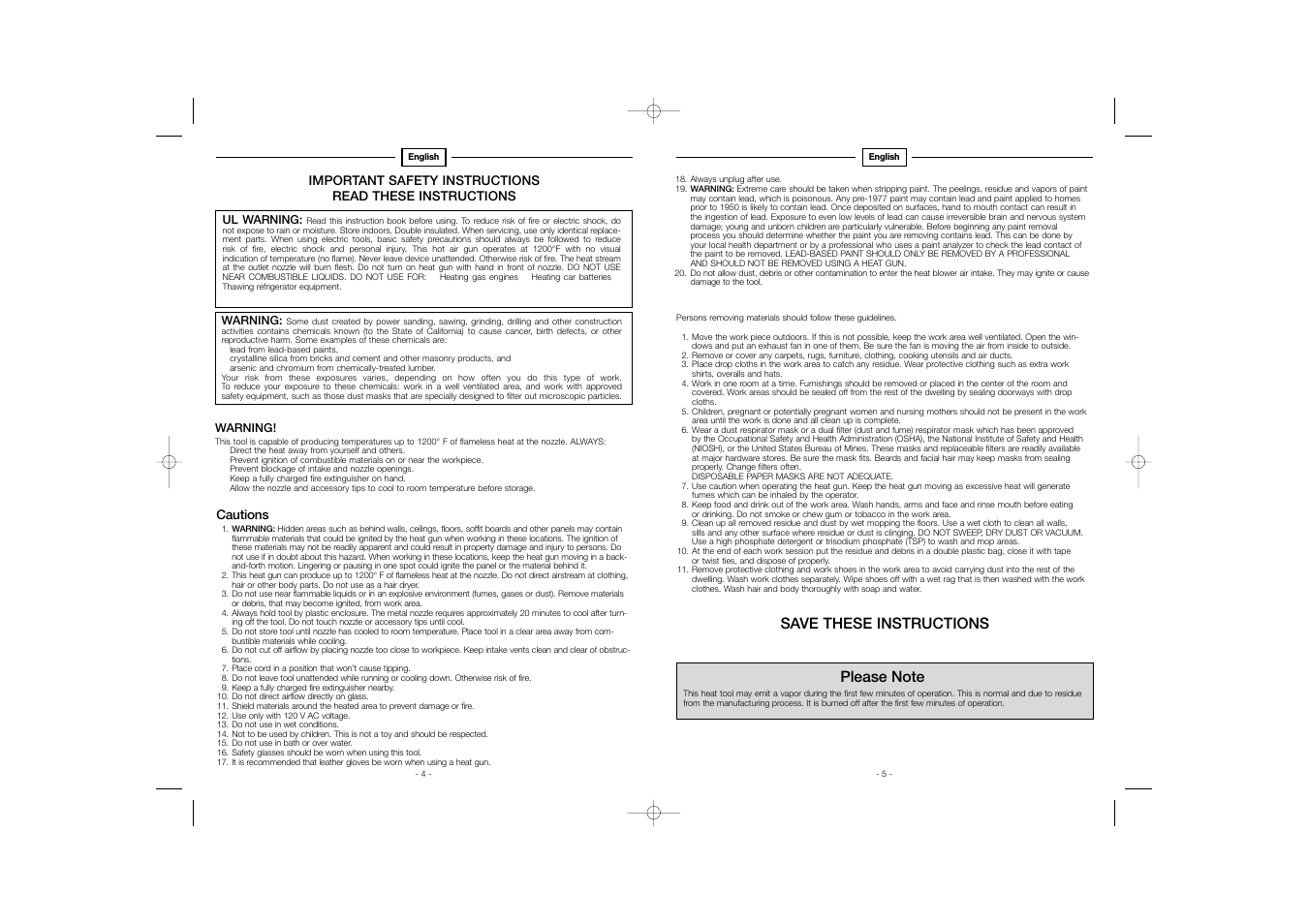 Save these instructions | STEINEL HB 1750 User Manual | Page 5 / 26