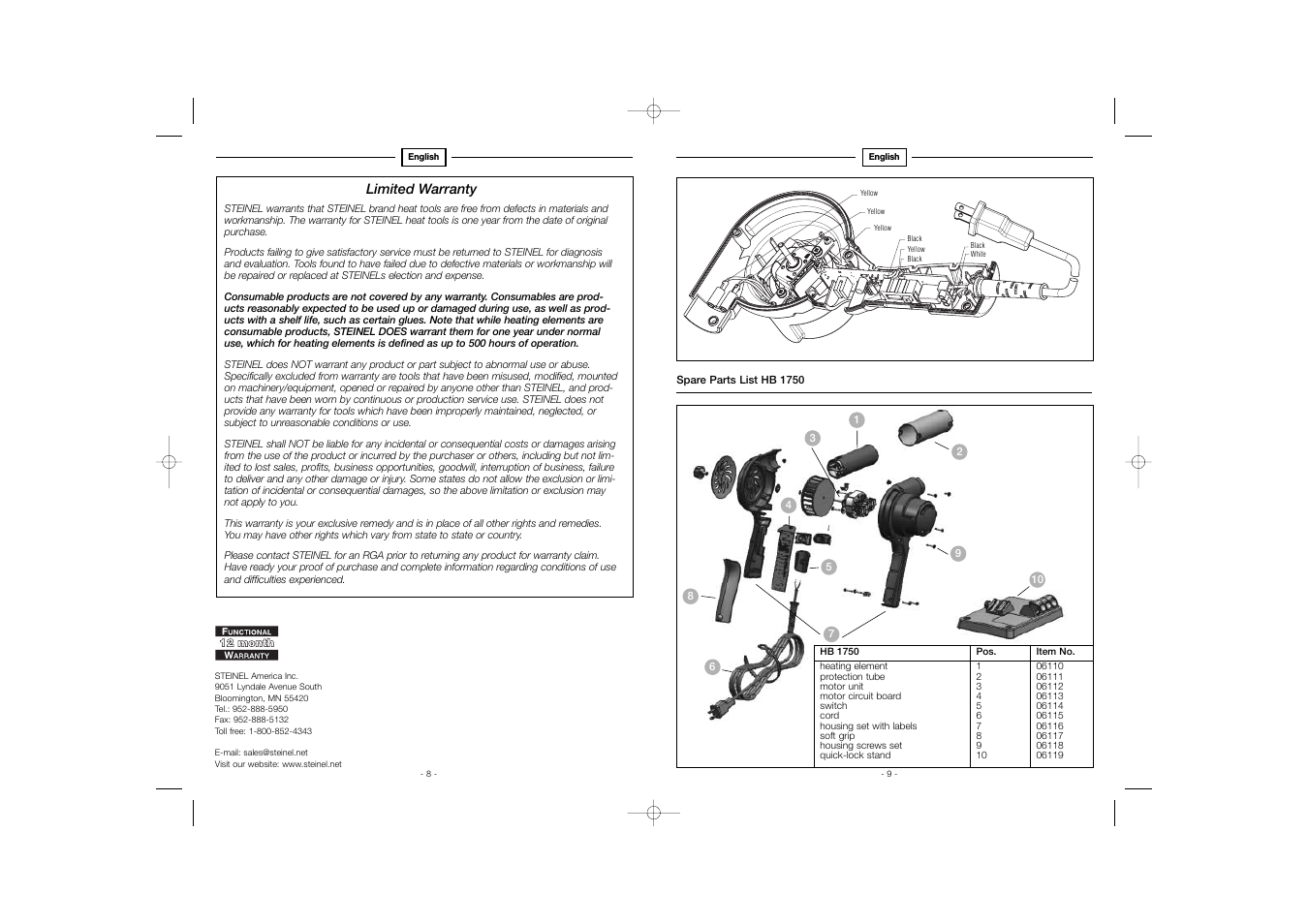 STEINEL HB 1750 User Manual | Page 8 / 26