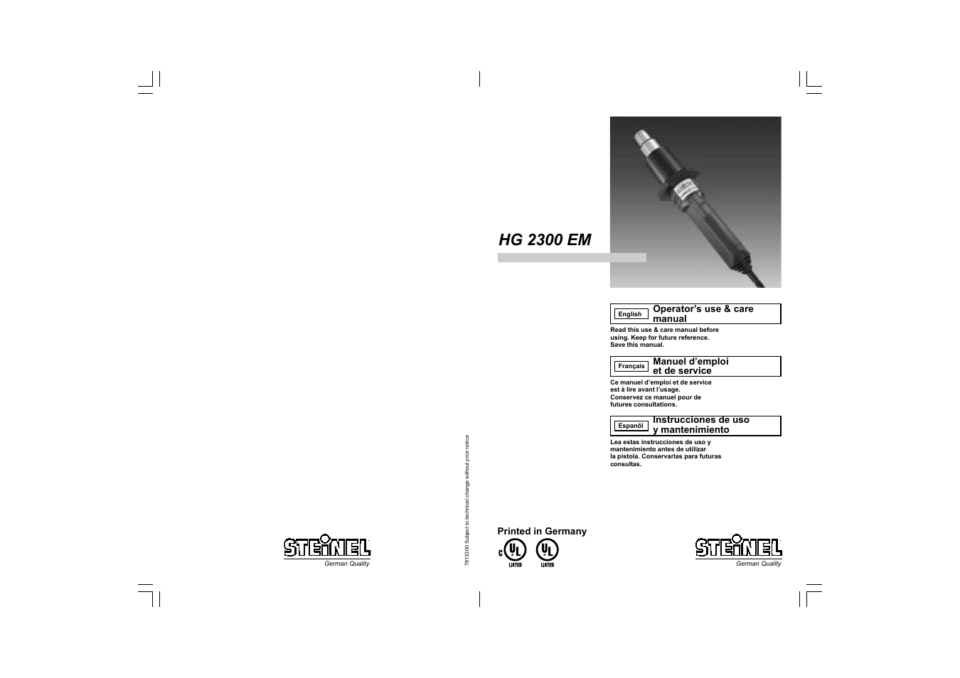 STEINEL HG 2300 EM User Manual | 13 pages