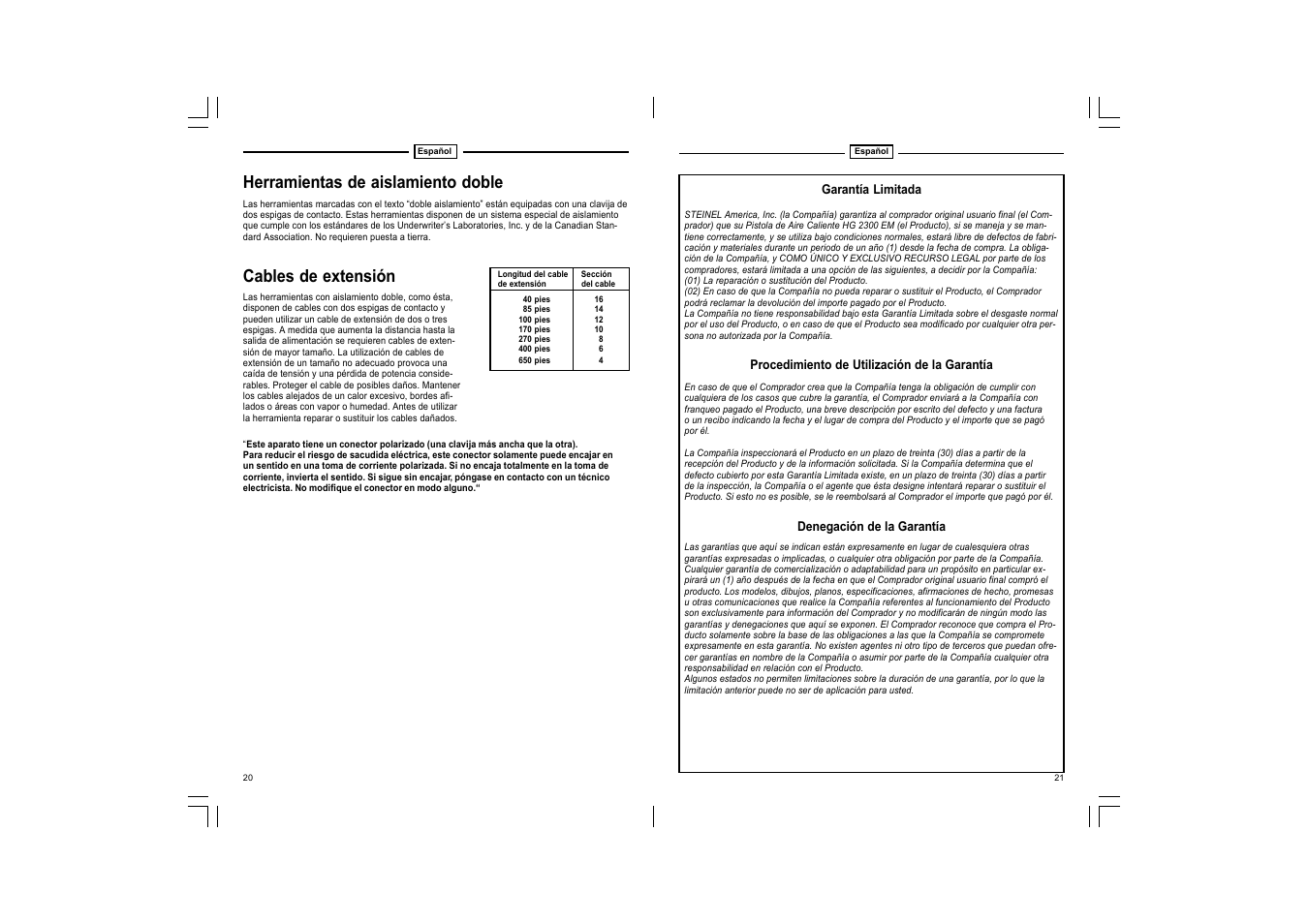 Herramientas de aislamiento doble, Cables de extensión | STEINEL HG 2300 EM User Manual | Page 11 / 13
