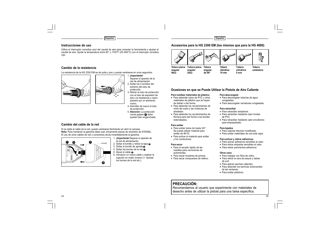 Precaución | STEINEL HG 2300 EM User Manual | Page 13 / 13