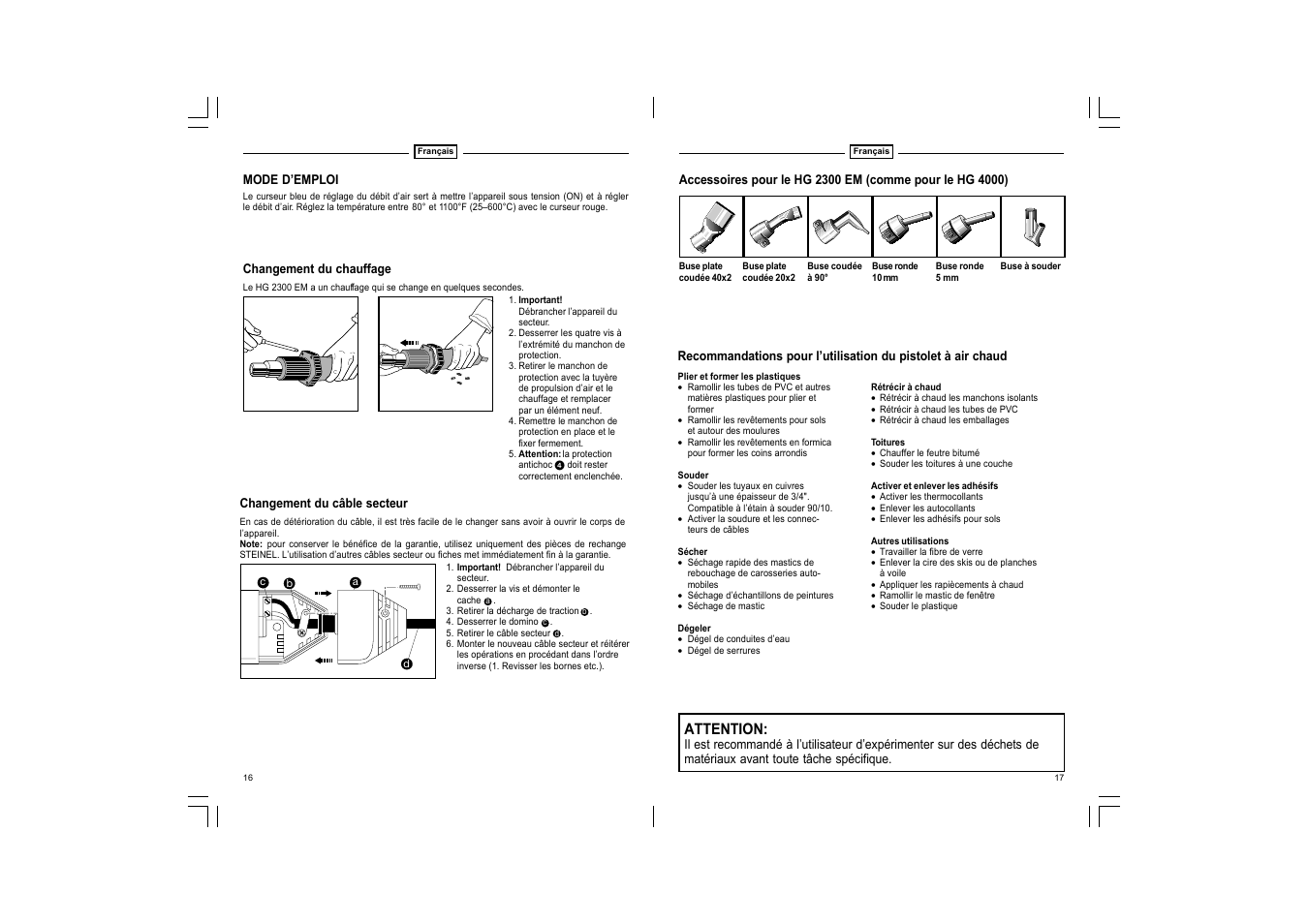 Attention | STEINEL HG 2300 EM User Manual | Page 9 / 13