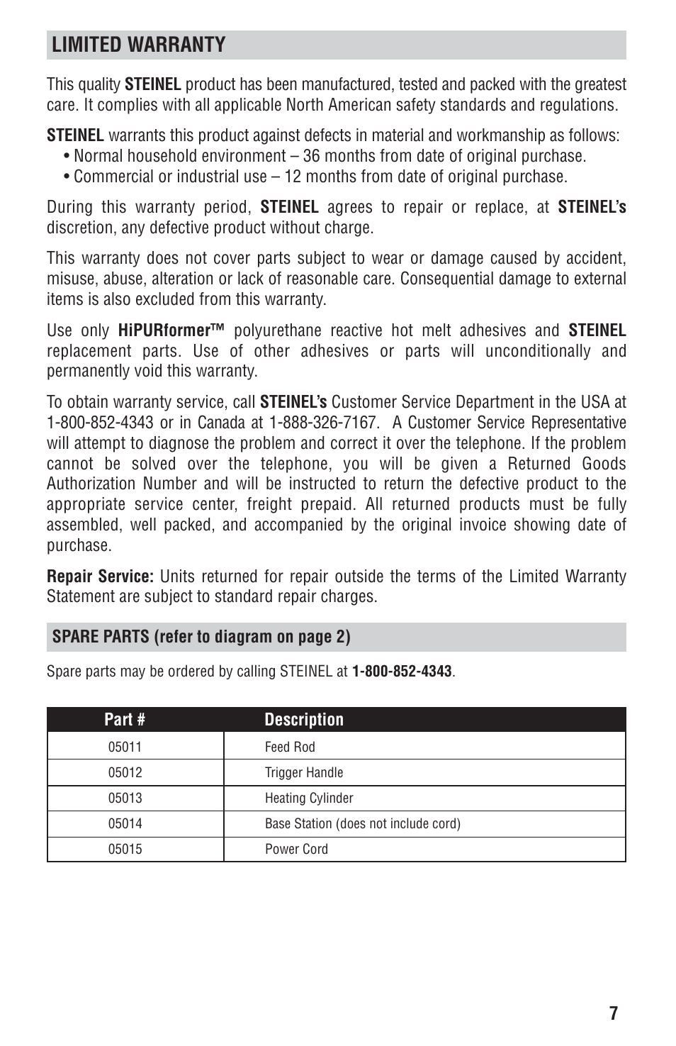 Limited warranty | STEINEL HIPURFORMER User Manual | Page 7 / 28