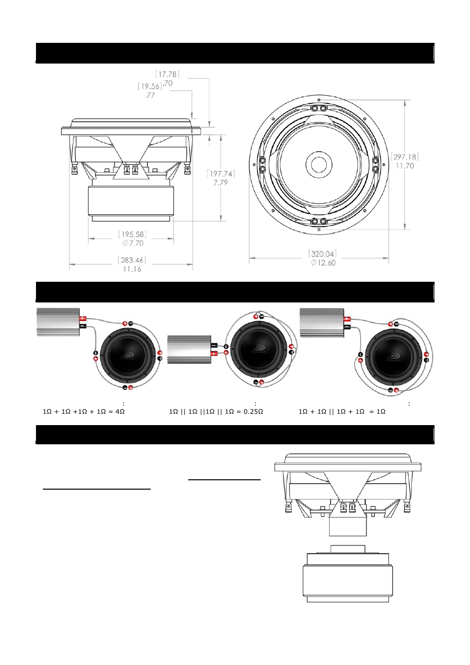 Installation dimensions wire configurations, Top assembly | TC Sounds Axis 12 User Manual | Page 3 / 4