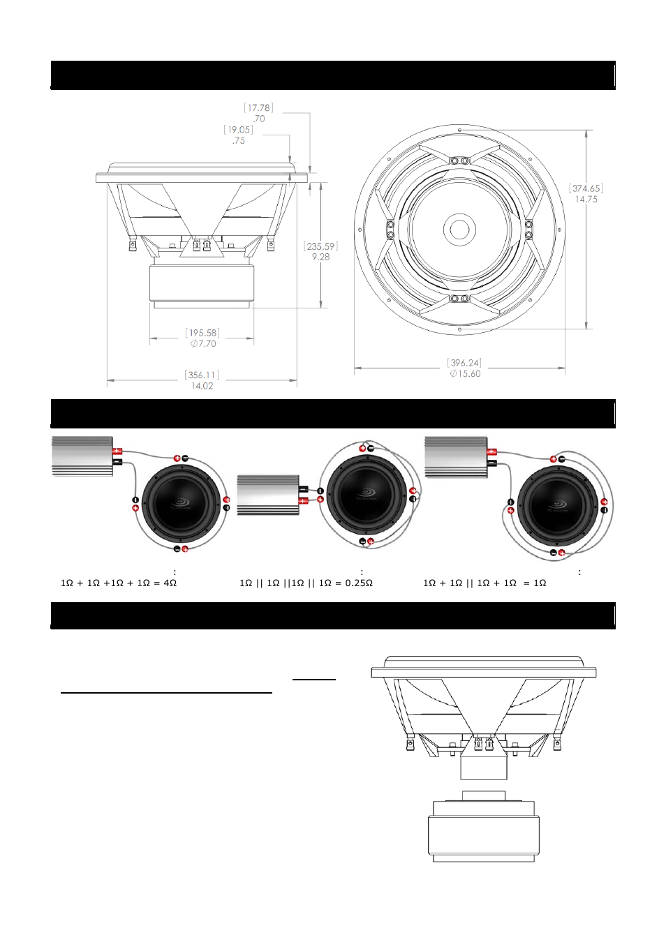 Installation dimensions wire configurations, Top assembly | TC Sounds Axis 15 User Manual | Page 3 / 4