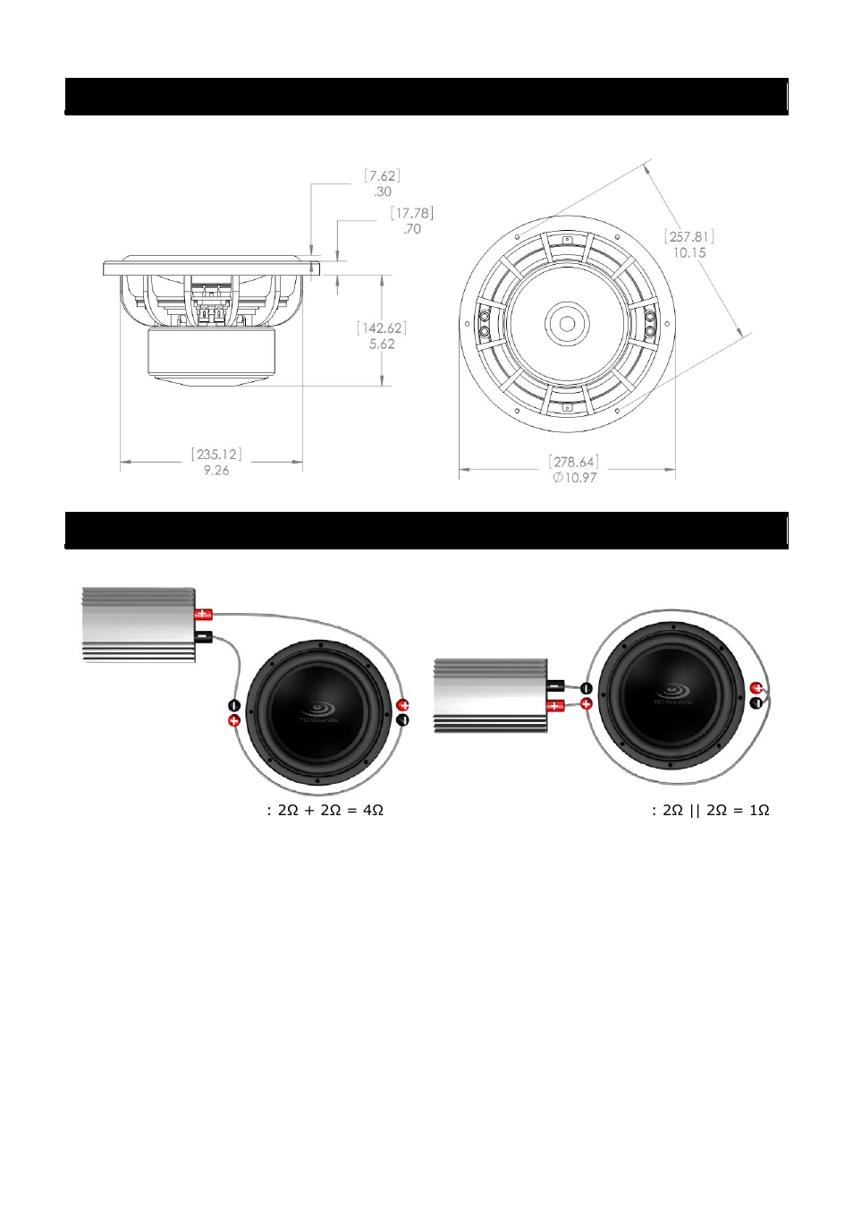 Installation dimensions wire configurations | TC Sounds Epic 10 User Manual | Page 3 / 4