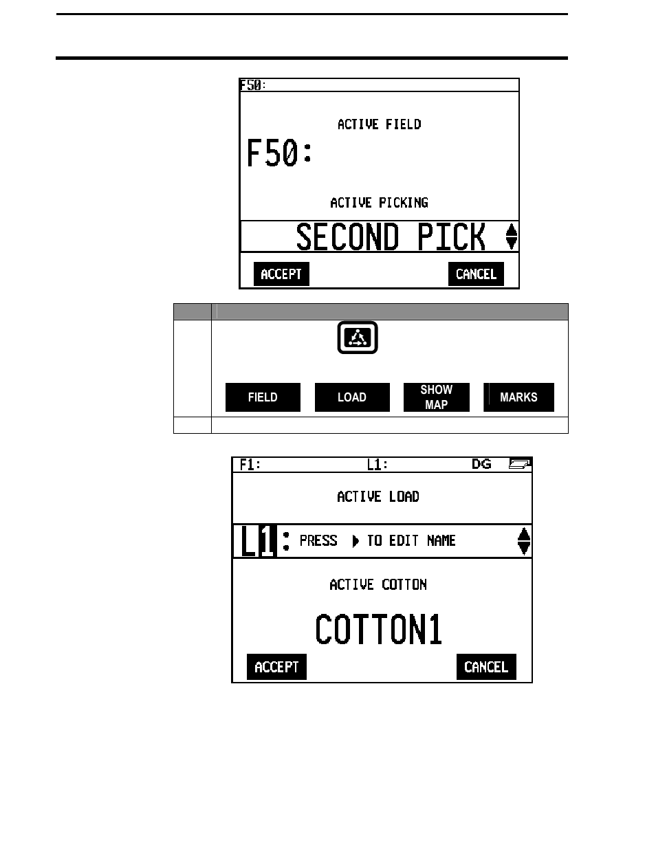 Pf3000 cotton yield monitor, Ag leader technology, Creating, naming fields, & loads | Ag Leader PF3000 Cotton Yield Monitor Operators Manual User Manual | Page 36 / 149