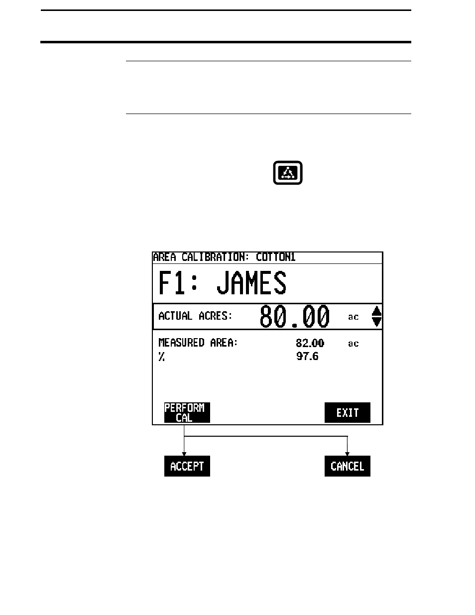 Pf3000 cotton yield monitor, Ag leader technology, Calibrating area | Ag Leader PF3000 Cotton Yield Monitor Operators Manual User Manual | Page 54 / 149