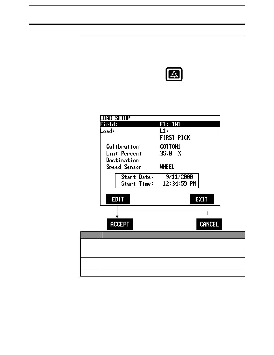 Pf3000 pro cotton yield monitor, Ag leader technology, Load settings | Ag Leader PF3000Pro Cotton Yield Monitor Operators Manual User Manual | Page 113 / 168