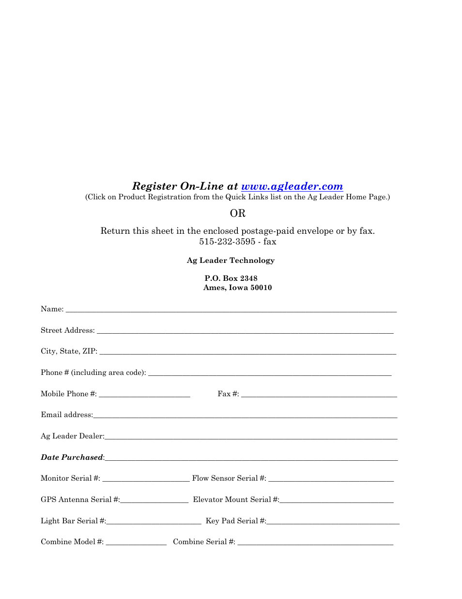 Product registration | Ag Leader PFadvantage Harvest & Application Operators Manual User Manual | Page 263 / 264