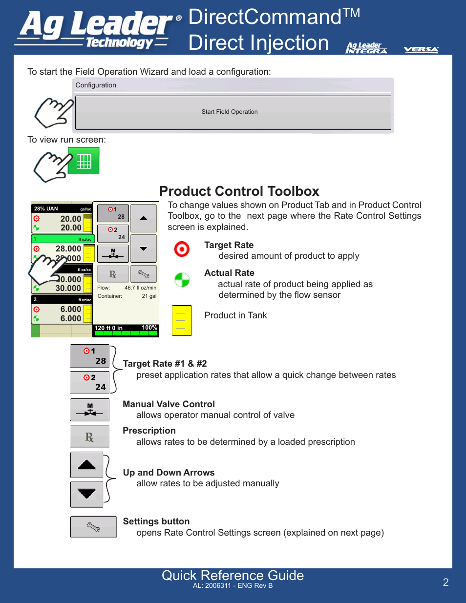 Directcommand, Direct injection, Quick reference guide | Product control toolbox | Ag Leader InSight Direct Injection User Manual | Page 2 / 4