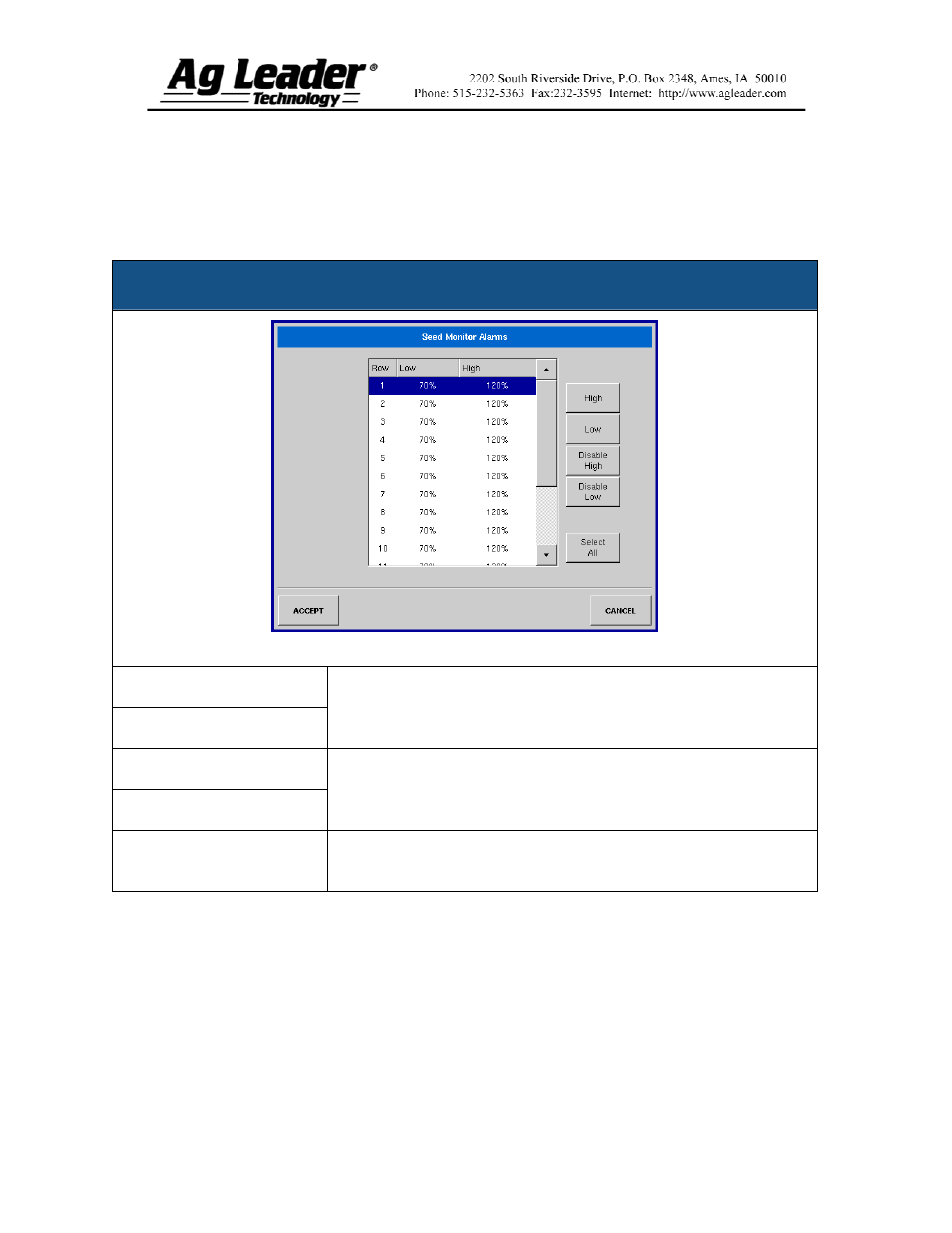 Seed monitor alarms | Ag Leader InSight SC Seed Tube Monitor (STMM) User Manual | Page 15 / 16