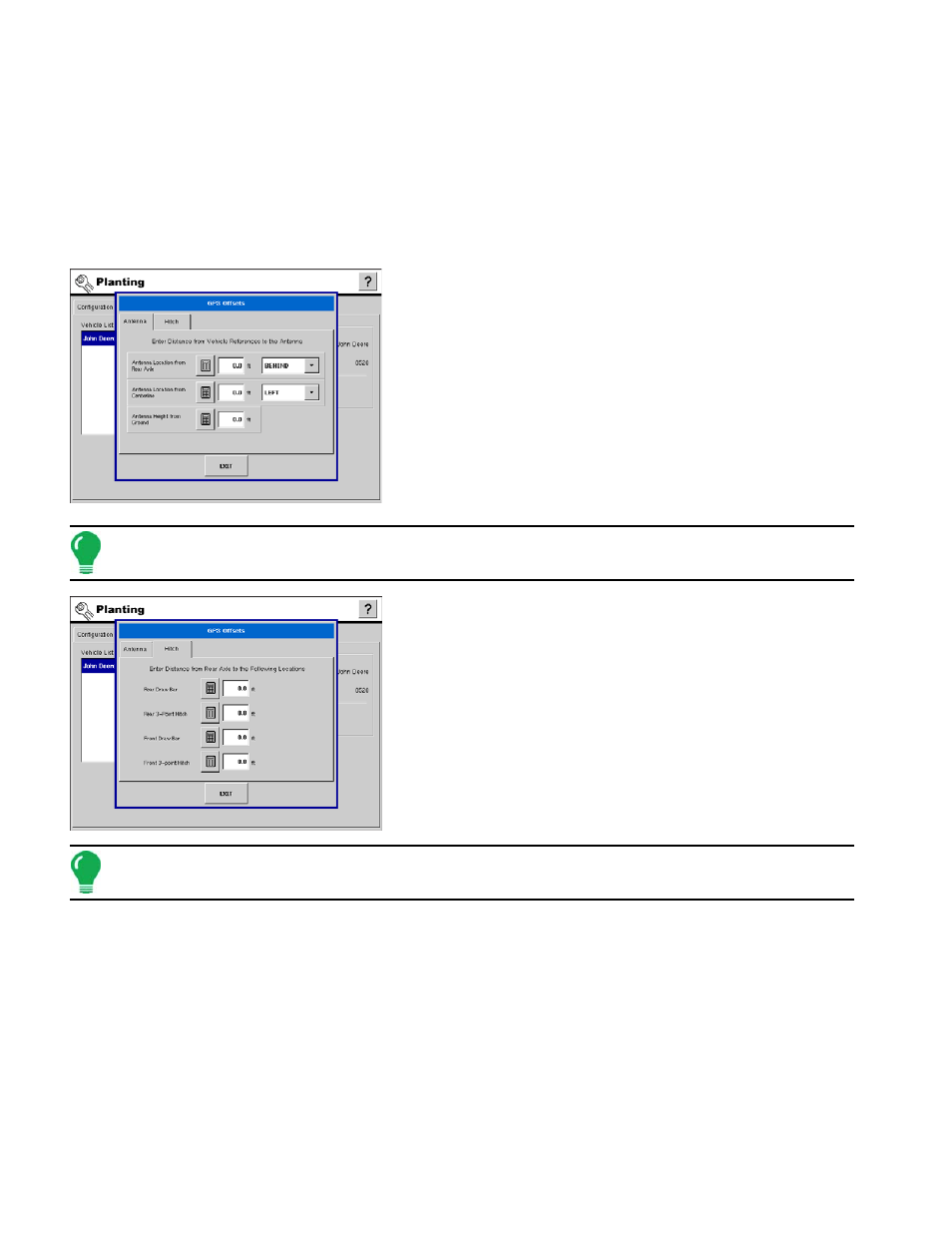 Vehicle tab - advanced settings, Gps offsets, Mounting positions on the tractor. see | Ehicle, Dvanced, Ettings, Gps o | Ag Leader InSight Ver.8.0 Users Manual User Manual | Page 118 / 342
