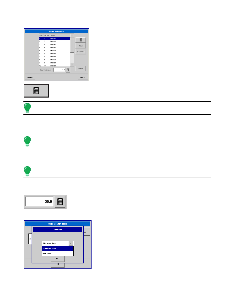 Seed tube sensor configuration, Seed monitor sensor selection, Seed tube sensor configuration” on | And also | Ag Leader InSight Ver.8.0 Users Manual User Manual | Page 143 / 342