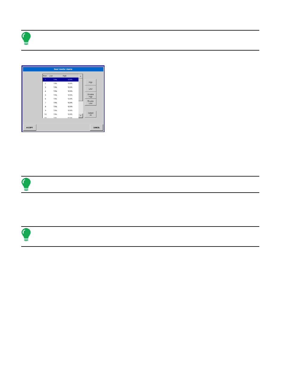 Seed monitor alarms, Kinze planter monitor, Seed monitor alarms” on | Row. for more information, see, Kinze p, Lanter, Onitor | Ag Leader InSight Ver.8.0 Users Manual User Manual | Page 144 / 342