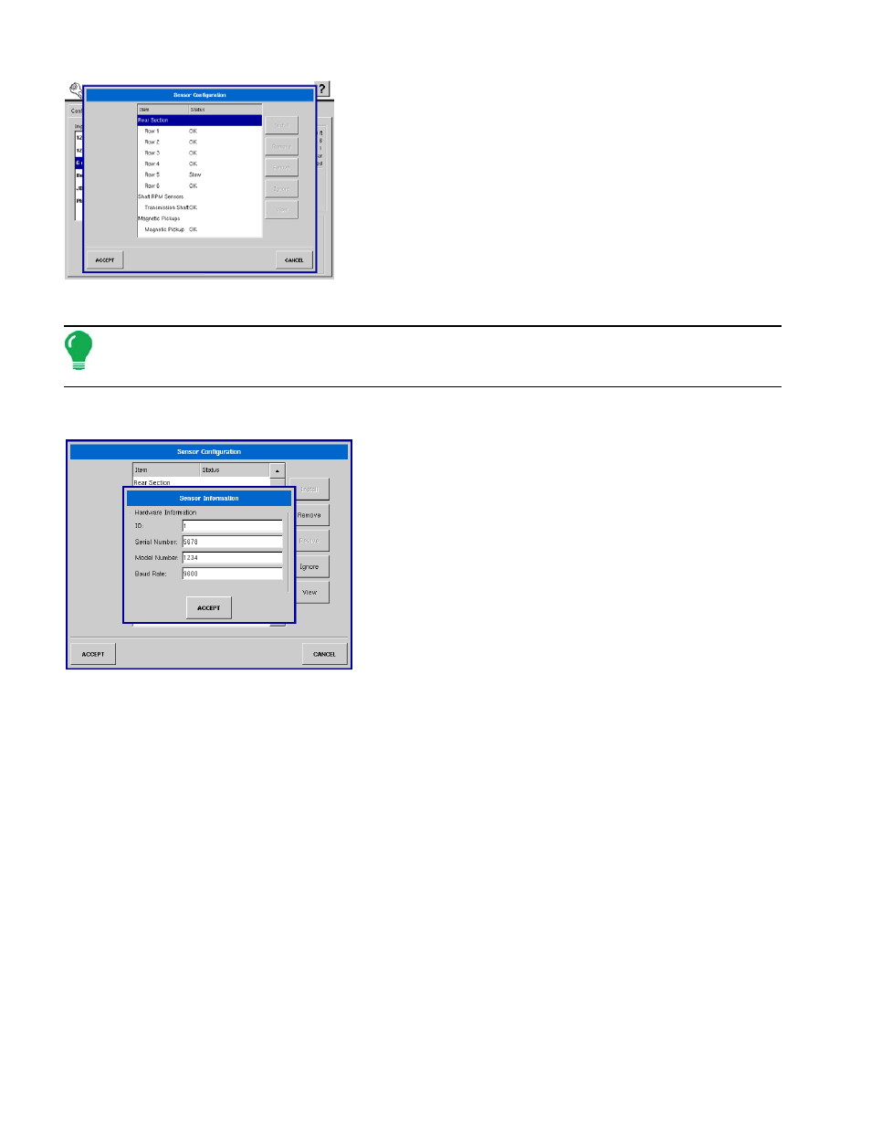 Sensor information (for kinze planter monitor), Sensor information (for kinze planter, Kinze p | Ag Leader InSight Ver.8.0 Users Manual User Manual | Page 152 / 342