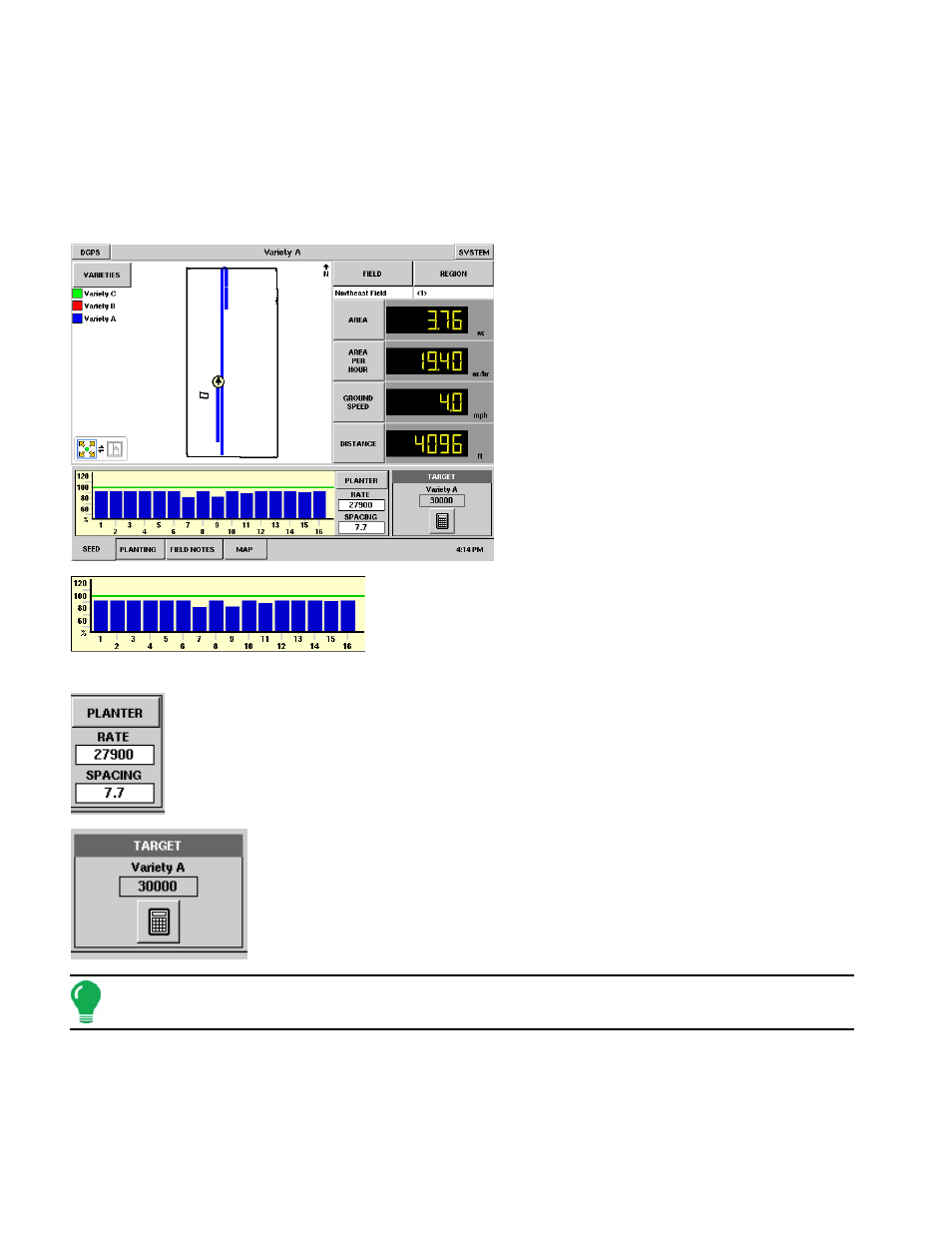 Seed tube monitor on run screen, Onitor on, Creen | Ag Leader InSight Ver.8.0 Users Manual User Manual | Page 170 / 342