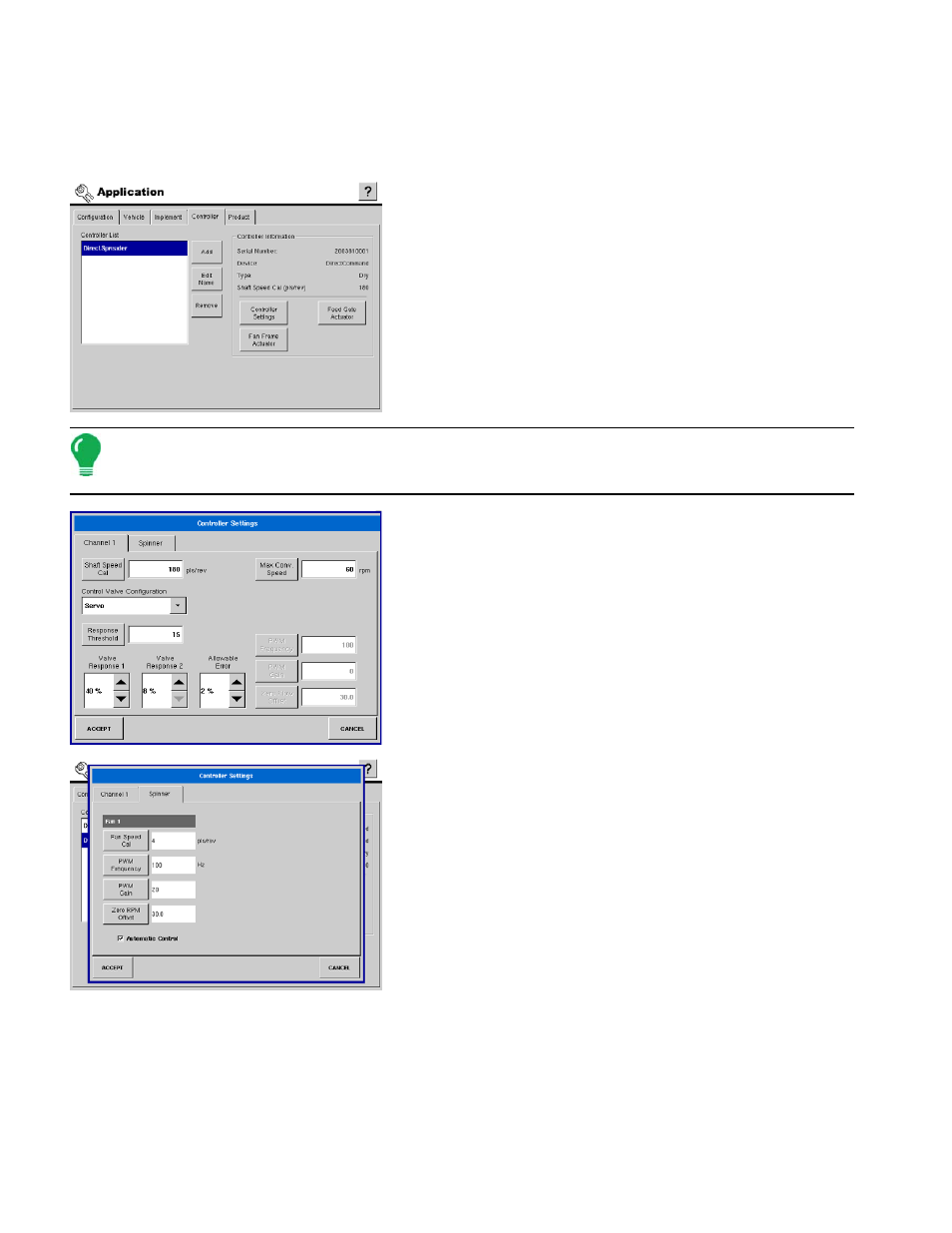 Controller tab - advanced settings, Granular spinner spreader settings, Ontroller | Dvanced, Ettings | Ag Leader InSight Ver.8.0 Users Manual User Manual | Page 196 / 342