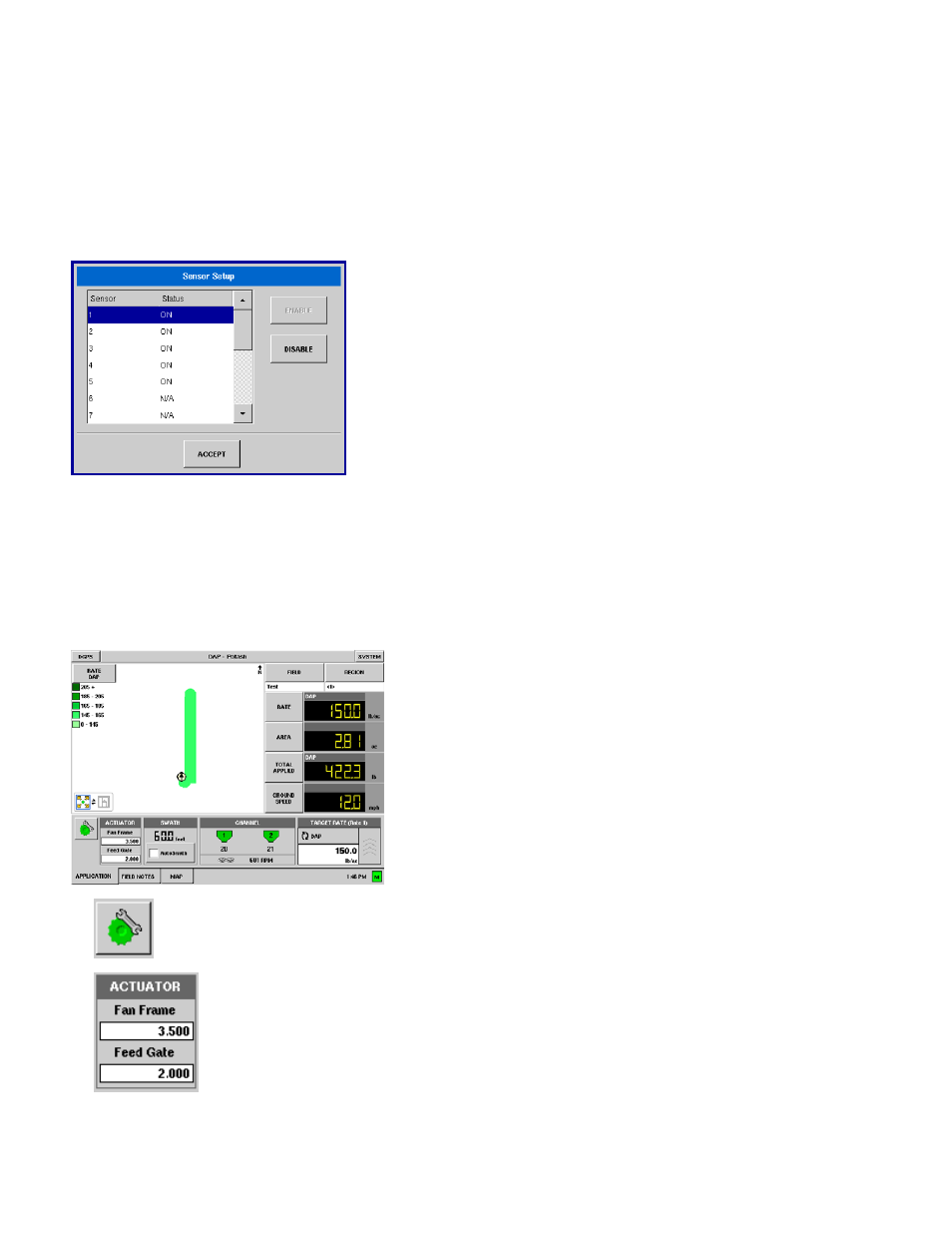 Sensor setup, Granular application controls, Spinner spreader | Spinner spreader application rate control tab, Information, see, Spinner spreader application rate control tab” on, Ranular, Pplication, Ontrols | Ag Leader InSight Ver.8.0 Users Manual User Manual | Page 248 / 342