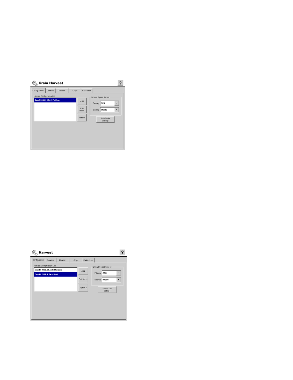 Harvest, Grain harvest setup tabs, Configuration | Configuration tab buttons, Configuration configuration tab buttons, Grain harvest, Arvest, Rain, Etup | Ag Leader InSight Ver.8.0 Users Manual User Manual | Page 295 / 342