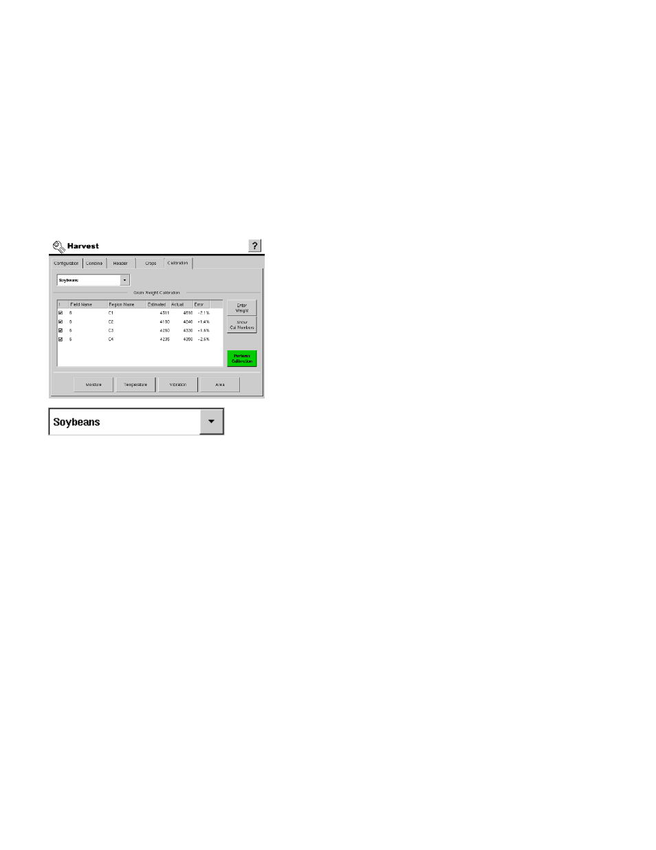 Grain harvest calibration tab, Calibration tab buttons, Perform calibrations. for more information, see | Rain, Arvest, Alibration | Ag Leader InSight Ver.8.0 Users Manual User Manual | Page 308 / 342