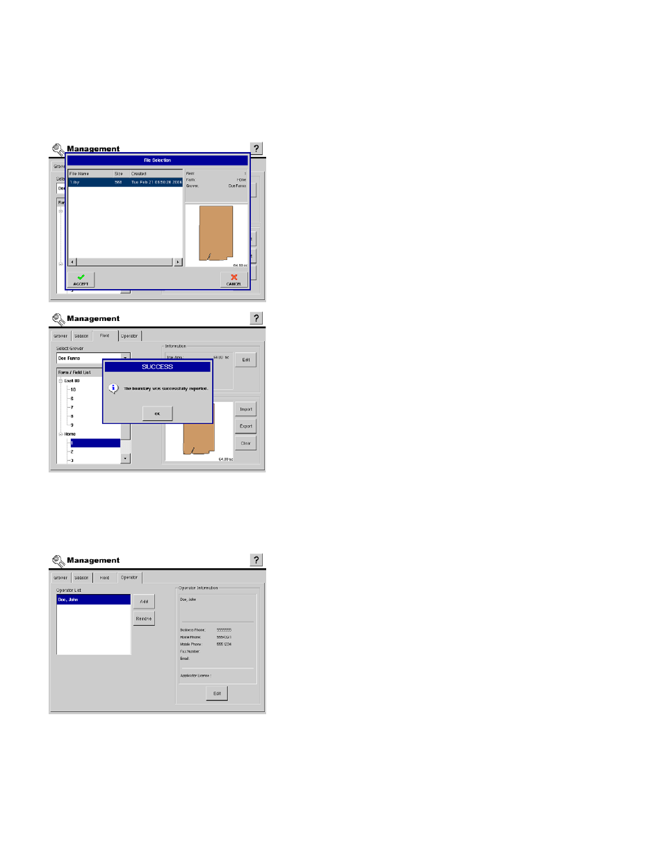 Importing / exporting boundaries, Field boundaries, Operator setup | Operator setup screen, Importing, Perator, Etup | Ag Leader InSight Ver.8.0 Users Manual User Manual | Page 34 / 342