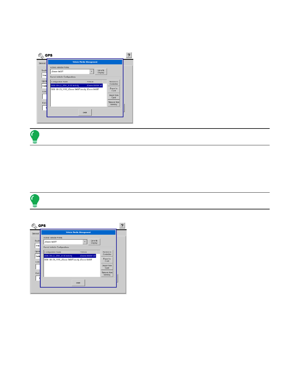 Importing vehicle configuration profiles, Removing vehicle configuration profiles | Ag Leader InSight Ver.8.0 Users Manual User Manual | Page 73 / 342