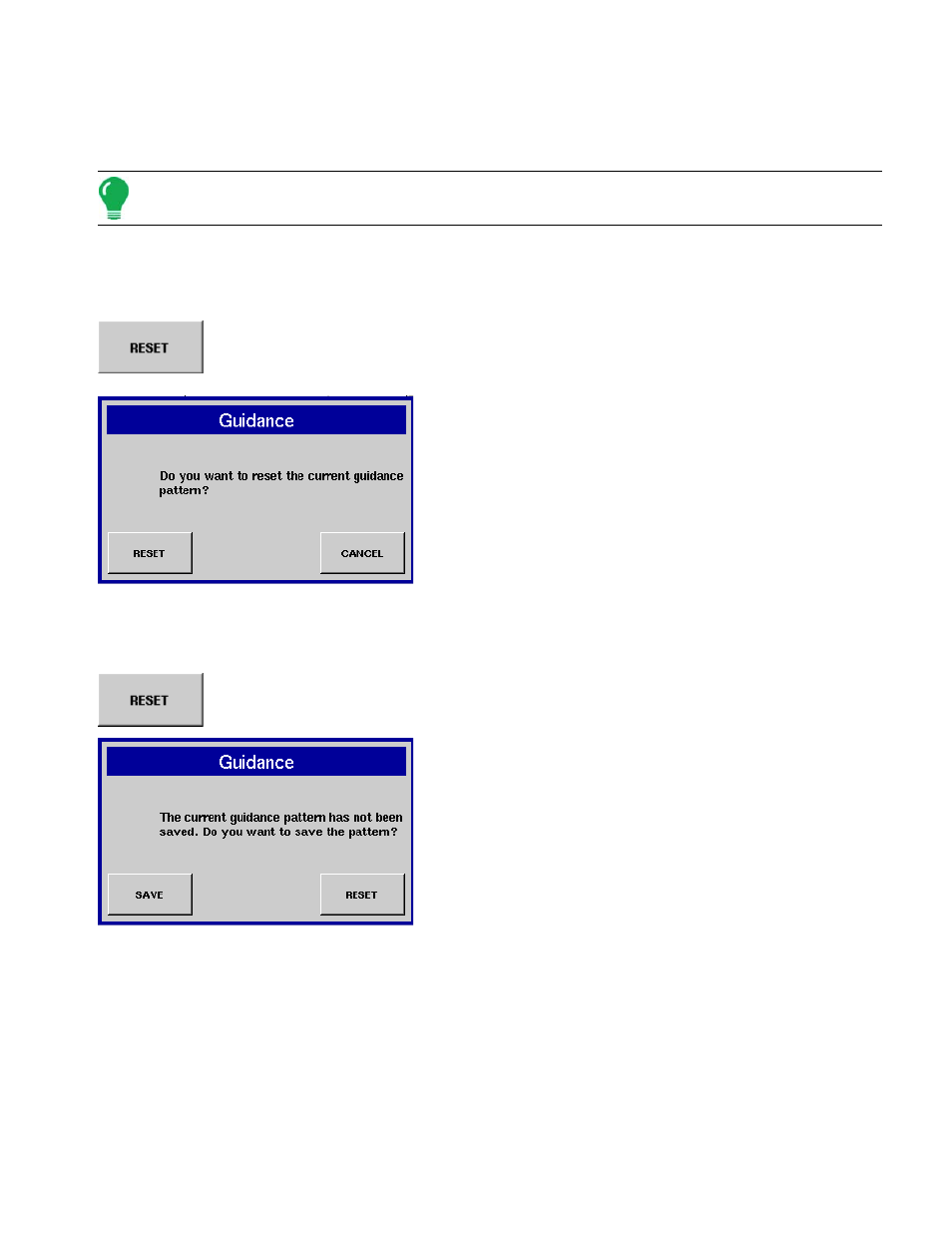 Reset existing pattern, Reset new pattern, Reset existing pattern reset new pattern | Ag Leader InSight Ver.8.0 Users Manual User Manual | Page 87 / 342