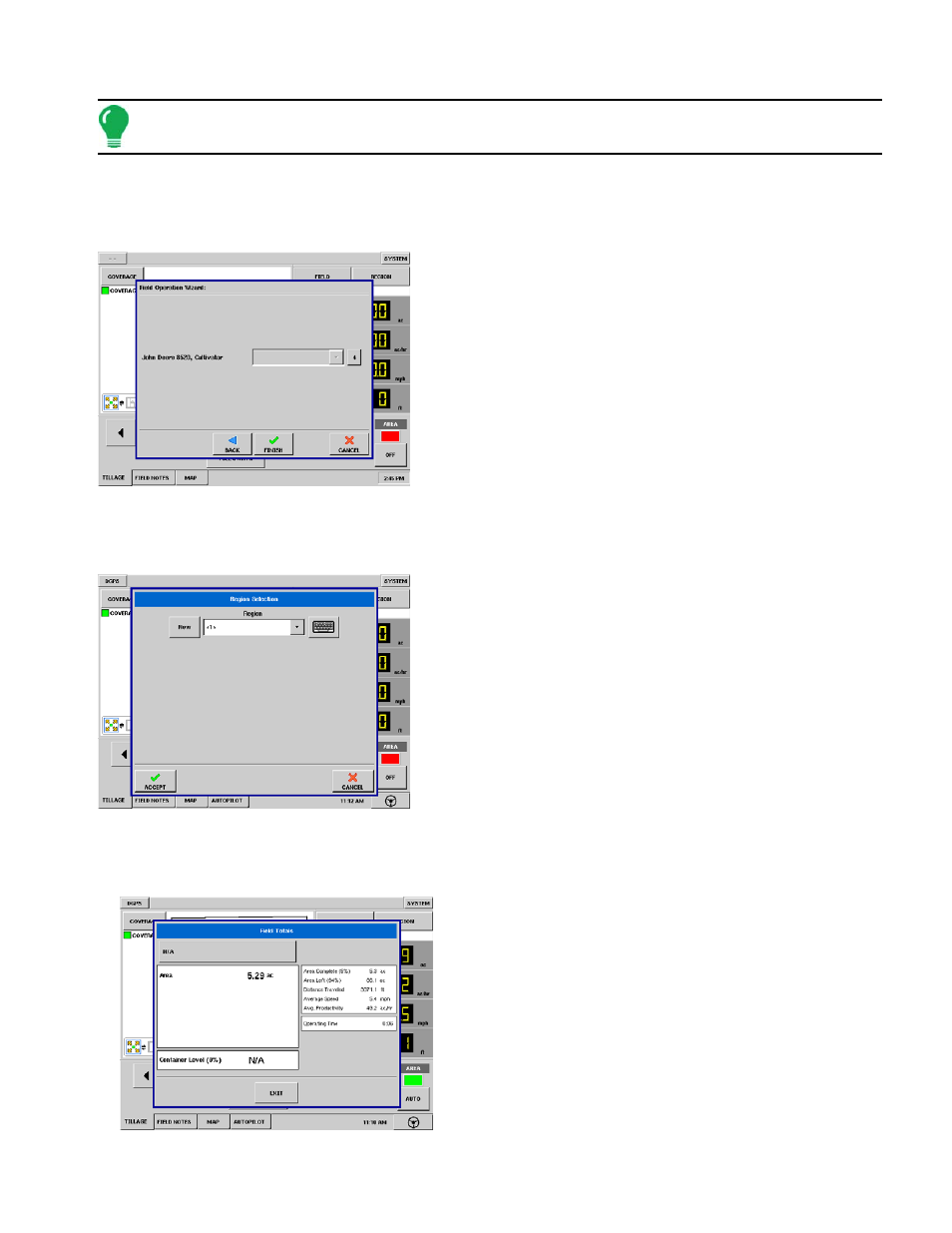 Region button, Field button while logging, Field button while | Egion, Utton, Ield, Hile, Ogging | Ag Leader InSight Ver.8.0 Users Manual User Manual | Page 99 / 342