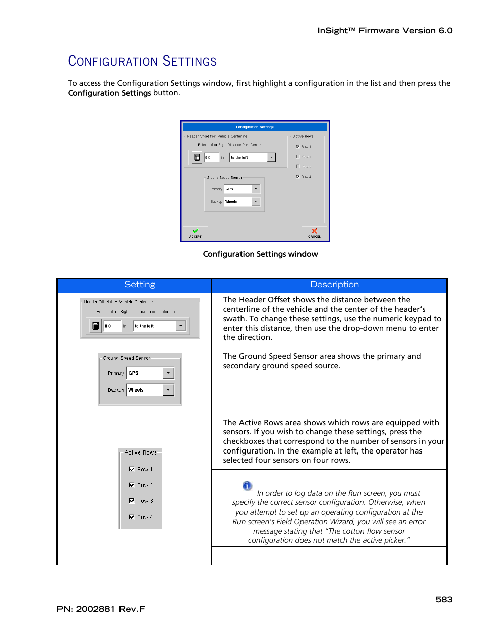 Configuration settings, Onfiguration, Ettings | Ag Leader InSight Cotton Harvest Insert Ver.6.0 Users Manual User Manual | Page 11 / 60