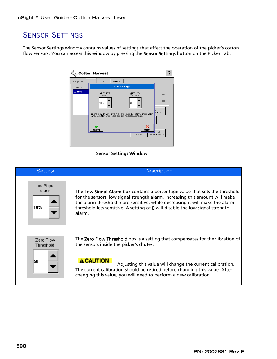 Sensor settings, Ensor, Ettings | Ag Leader InSight Cotton Harvest Insert Ver.6.0 Users Manual User Manual | Page 16 / 60