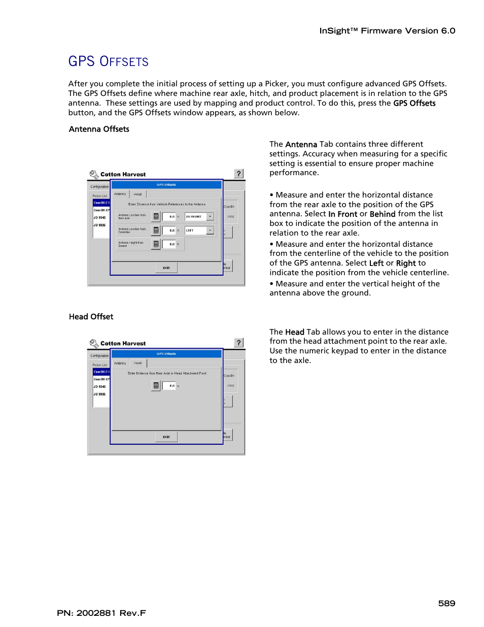 Gps offsets, Gps o, Ffsets | Ag Leader InSight Cotton Harvest Insert Ver.6.0 Users Manual User Manual | Page 17 / 60