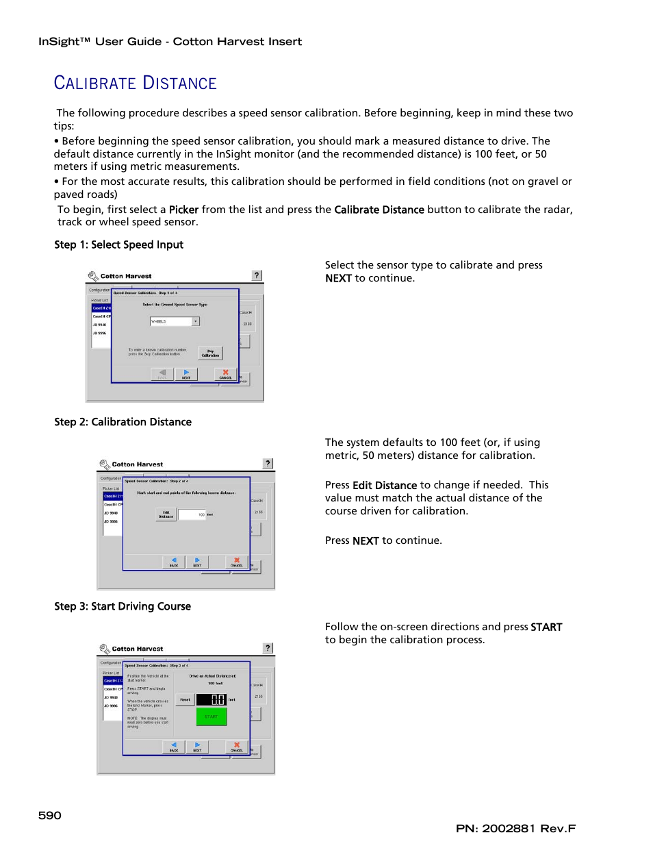 Calibrate distance, Alibrate, Istance | Ag Leader InSight Cotton Harvest Insert Ver.6.0 Users Manual User Manual | Page 18 / 60