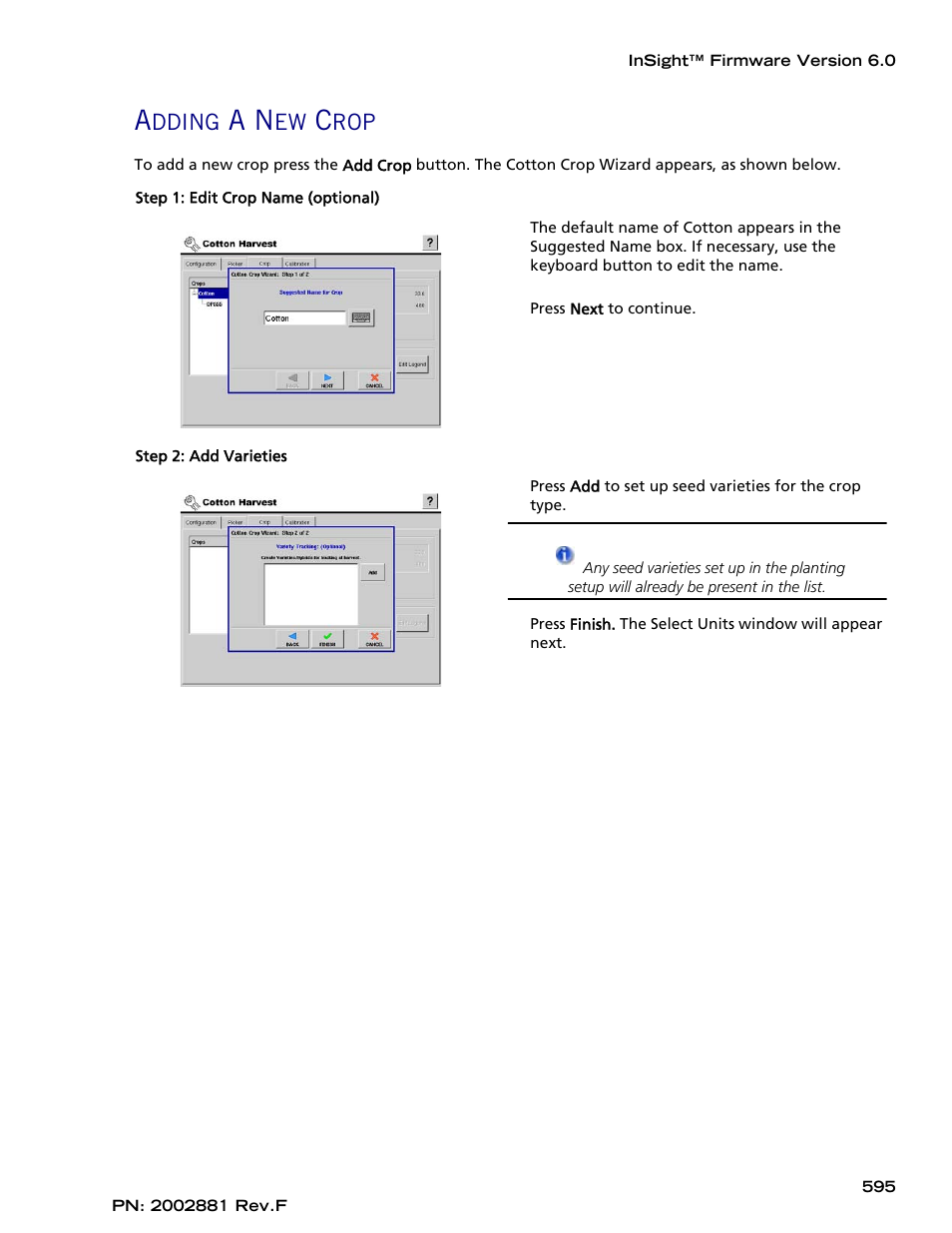 Adding a new crop, Dding | Ag Leader InSight Cotton Harvest Insert Ver.6.0 Users Manual User Manual | Page 23 / 60