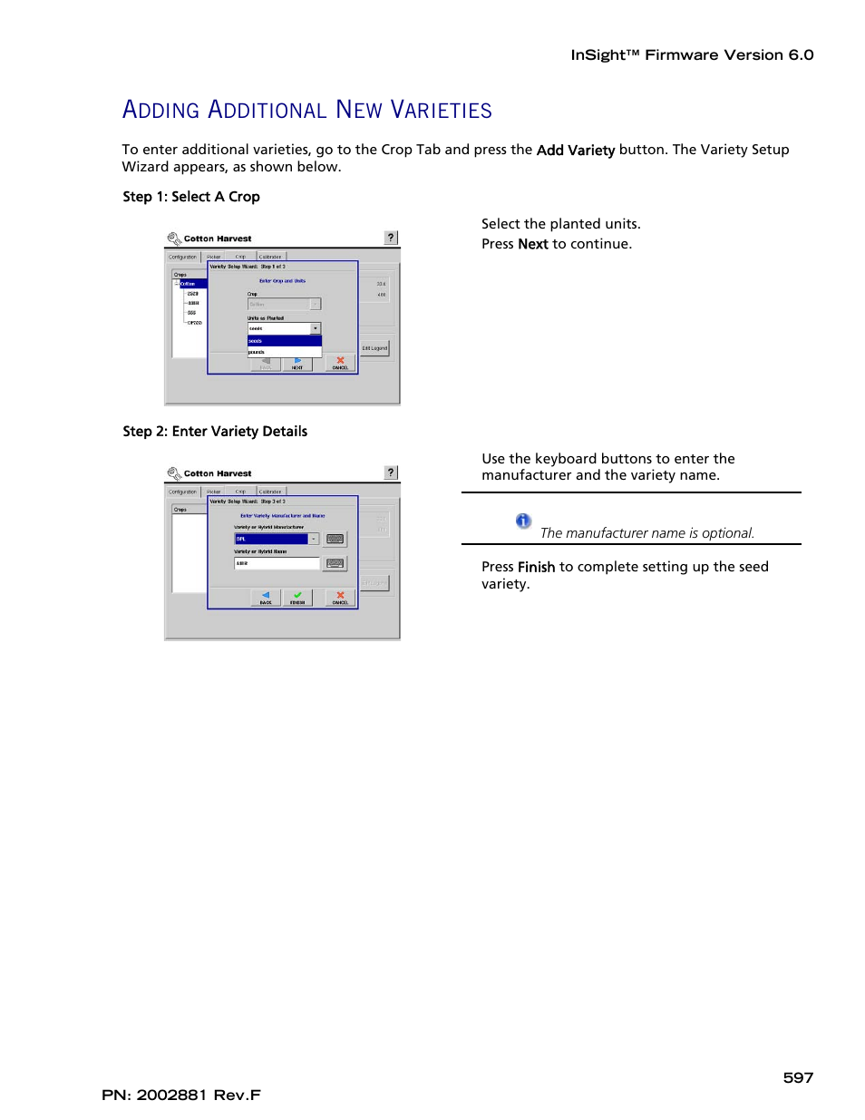 Adding additional new varieties, Adding | Ag Leader InSight Cotton Harvest Insert Ver.6.0 Users Manual User Manual | Page 25 / 60