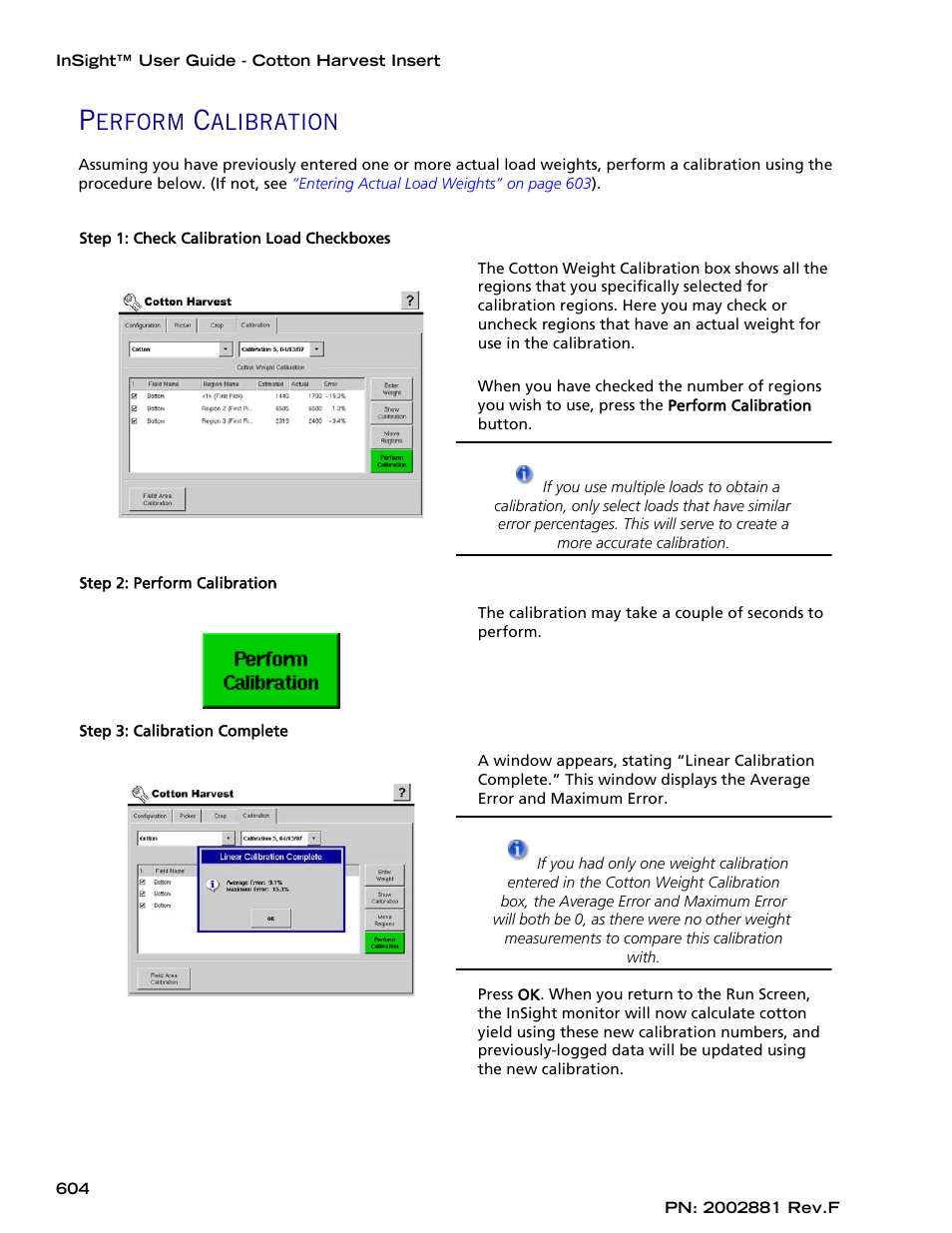 Perform calibration, Erform, Alibration | Ag Leader InSight Cotton Harvest Insert Ver.6.0 Users Manual User Manual | Page 32 / 60