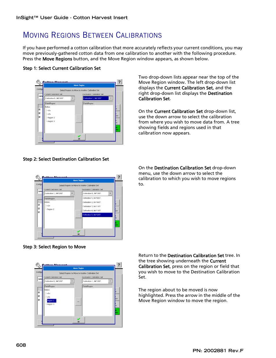 Moving regions between calibrations, Moving | Ag Leader InSight Cotton Harvest Insert Ver.6.0 Users Manual User Manual | Page 36 / 60