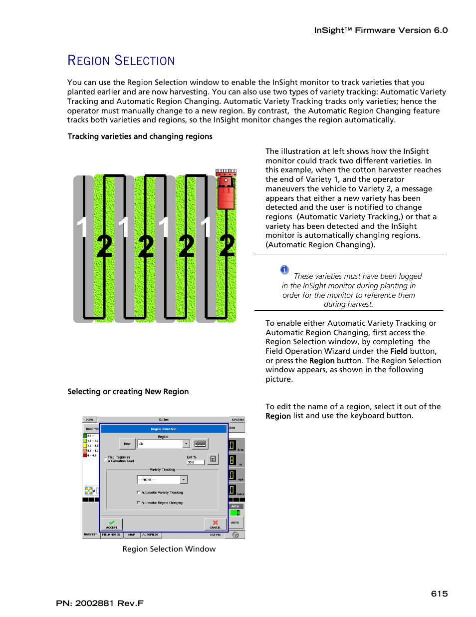 Region selection, Region selection” on, Egion | Election | Ag Leader InSight Cotton Harvest Insert Ver.6.0 Users Manual User Manual | Page 43 / 60