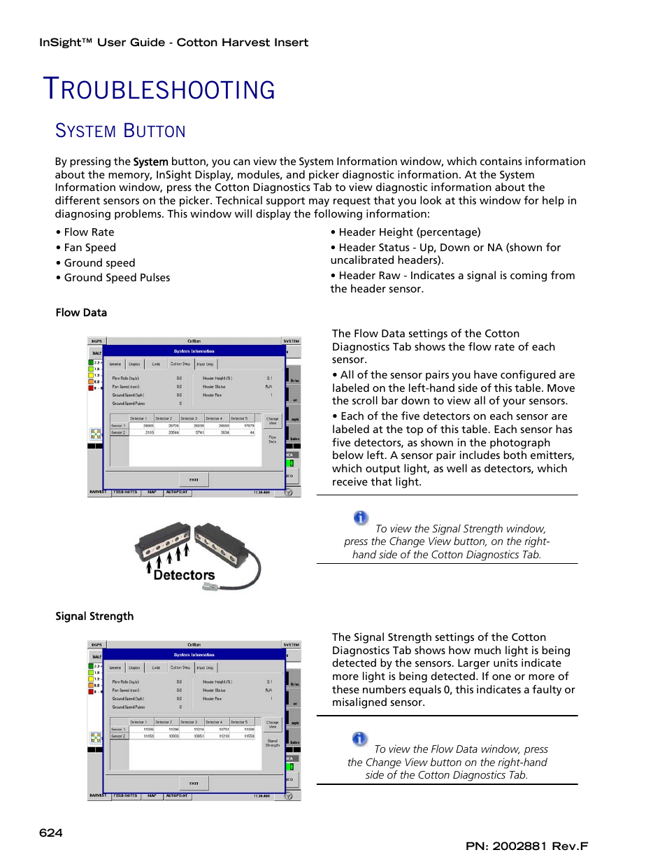 Troubleshooting, System button, Roubleshooting | Ag Leader InSight Cotton Harvest Insert Ver.6.0 Users Manual User Manual | Page 52 / 60