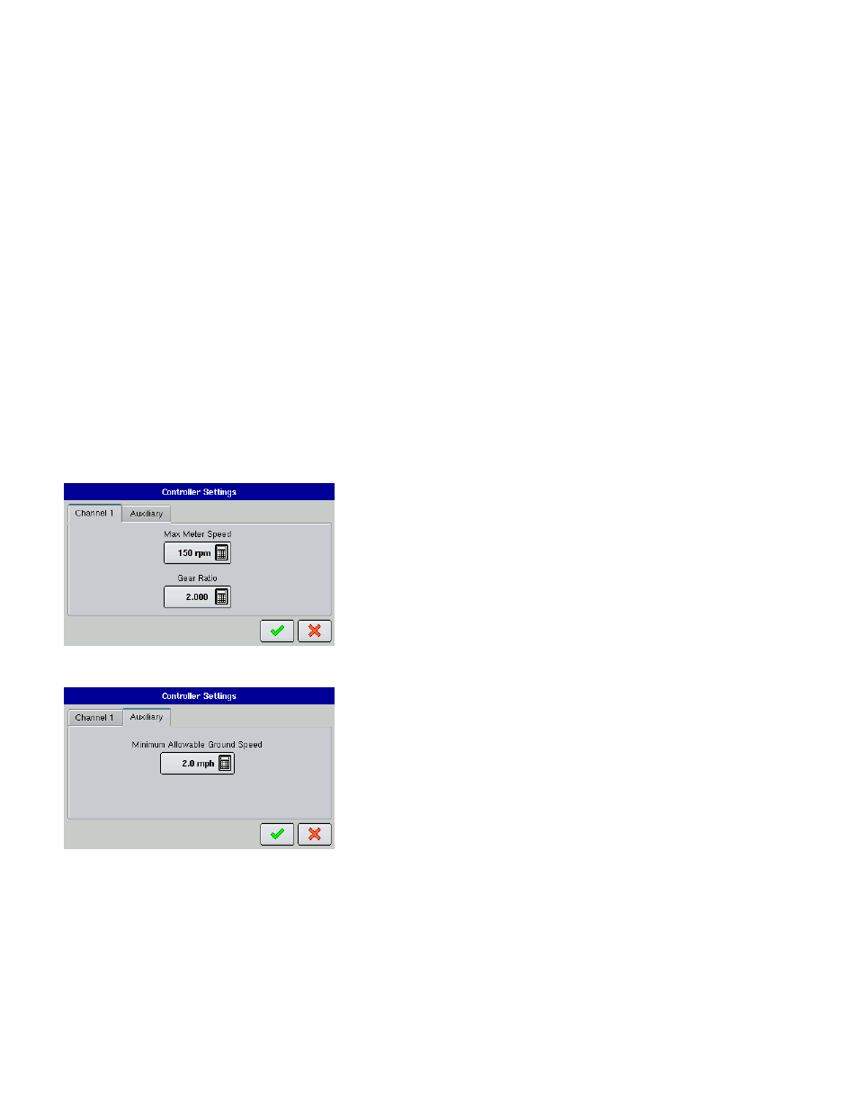 Channel tabs, Auxiliary tab, Channel tabs auxiliary tab | Controller settings | Ag Leader EDGE Ver.4.5 Users Manual User Manual | Page 102 / 214