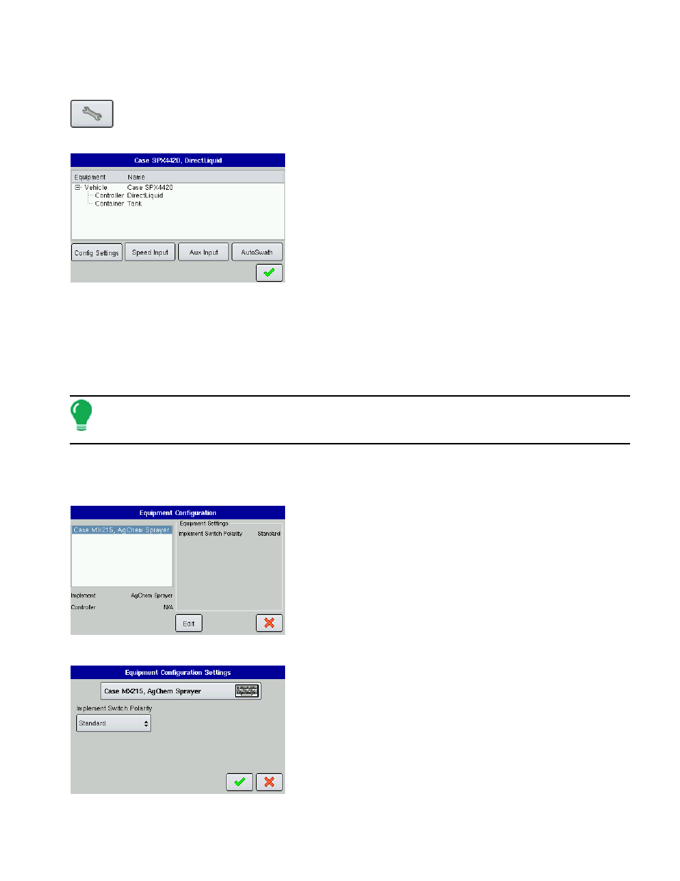 Configuration settings, Configuration settings: equipment configuration, Configuration settings - area logging | Edit configuration settings - area logging, Configuration settings” on, Configuration, Onfiguration, Ettings | Ag Leader EDGE Ver.4.5 Users Manual User Manual | Page 115 / 214