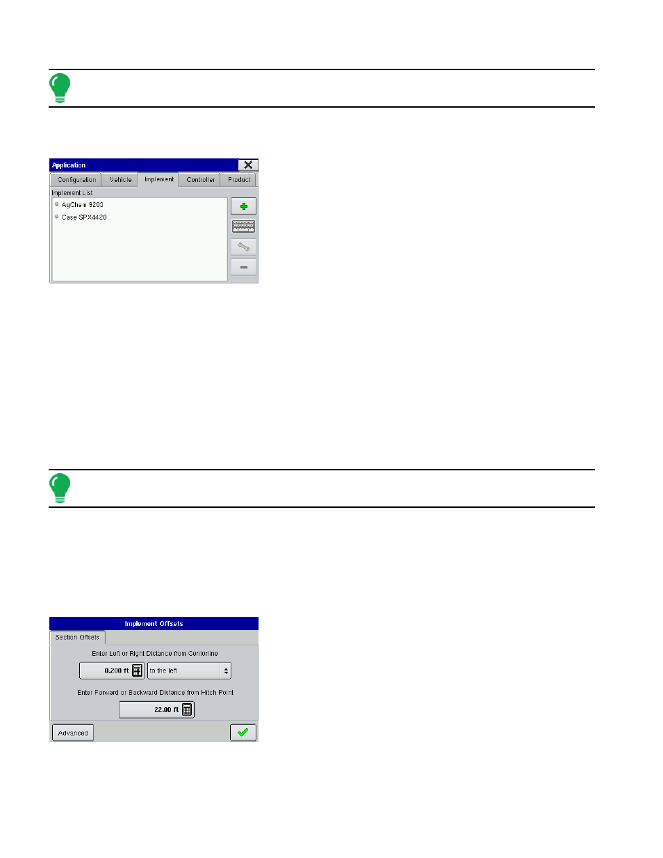 Implement tab, Implement offsets, Section offsets | Mplement | Ag Leader EDGE Ver.4.5 Users Manual User Manual | Page 122 / 214