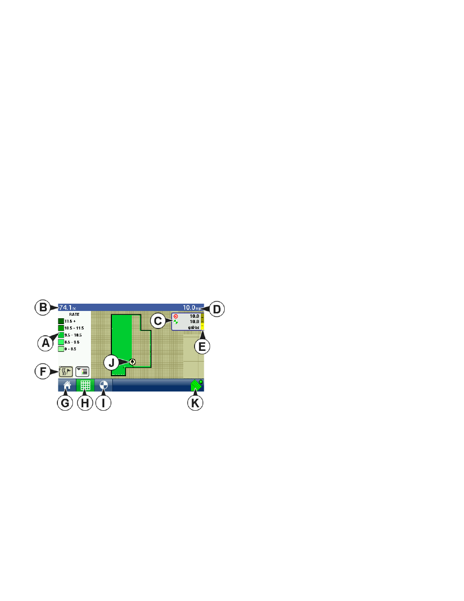 Map screen: zoom to extent, Map screen: zoom detail, Map screen: zoom to extent map screen: zoom detail | Beginning on, Creen, Oom to, Xtent, Etail | Ag Leader EDGE Ver.4.5 Users Manual User Manual | Page 140 / 214