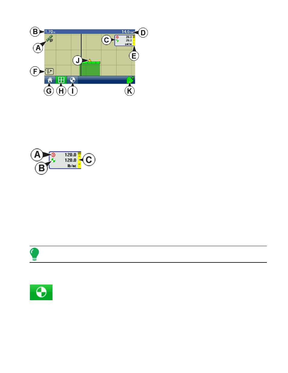 Application map screen items, Run time environment: rate screen, Target rate | Beginning on, Nvironment, Creen | Ag Leader EDGE Ver.4.5 Users Manual User Manual | Page 141 / 214