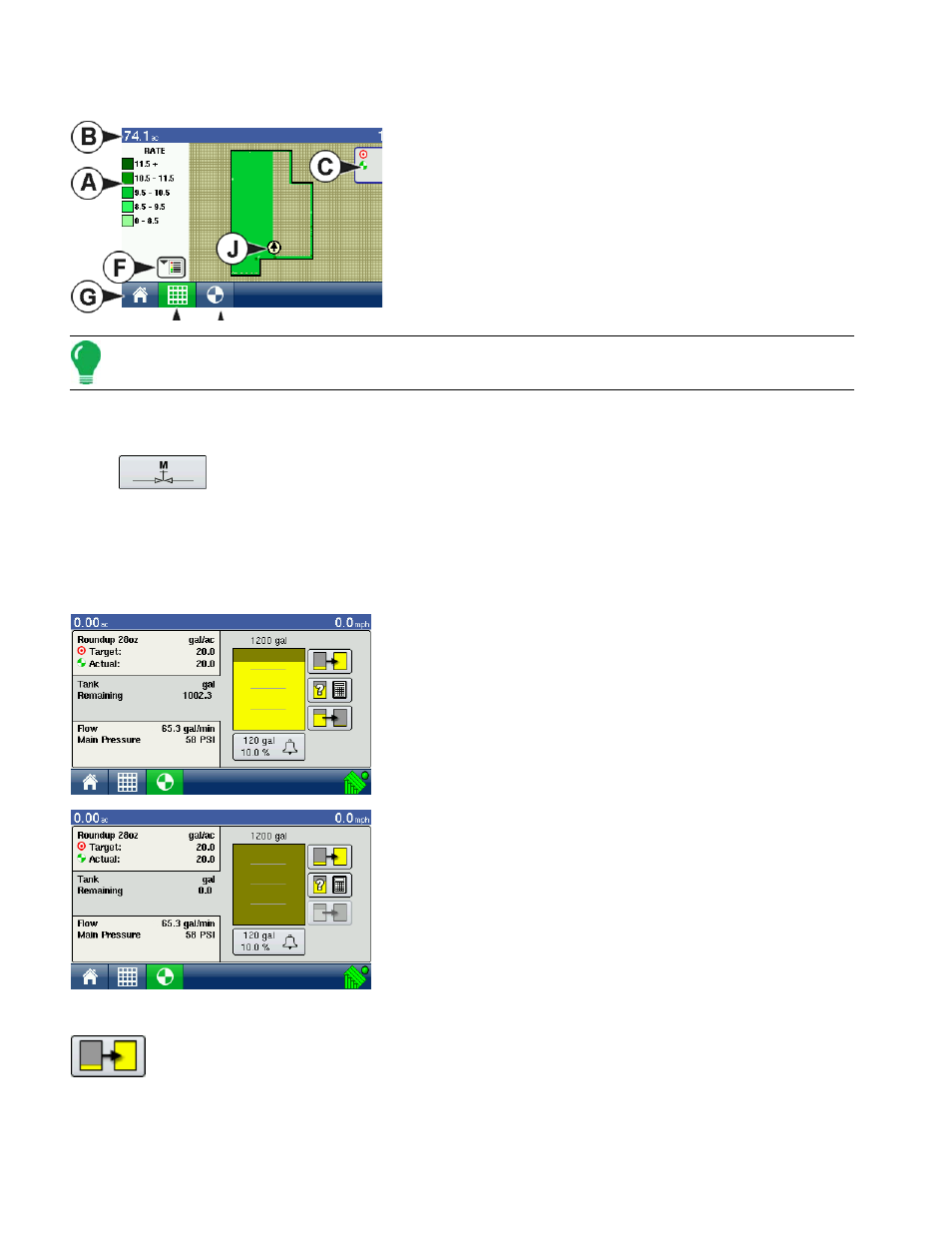 Rate screen: container level, Tank fill, More information, see | Ag Leader EDGE Ver.4.5 Users Manual User Manual | Page 142 / 214