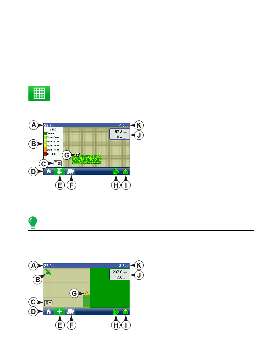 Harvest, Run time environment: map screen, Map screen: zoom to extent | Map screen: zoom detail, Map screen: zoom to extent map screen: zoom detail, Arvest, Nvironment, Creen | Ag Leader EDGE Ver.4.5 Users Manual User Manual | Page 179 / 214
