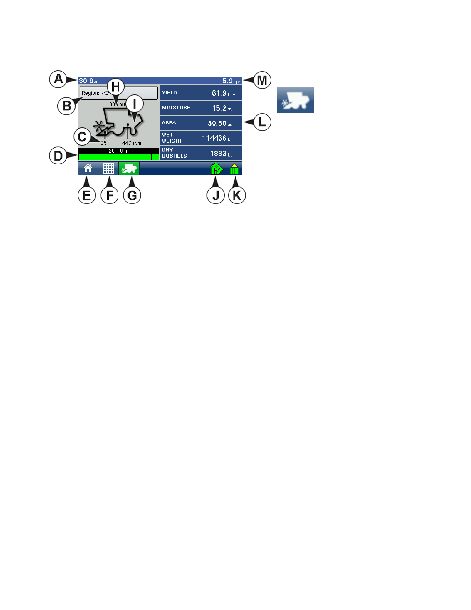 Run time environment: harvest screen, Harvest screen display items, Run time environment: harvest screen” on | Nvironment, Arvest, Creen | Ag Leader EDGE Ver.4.5 Users Manual User Manual | Page 181 / 214