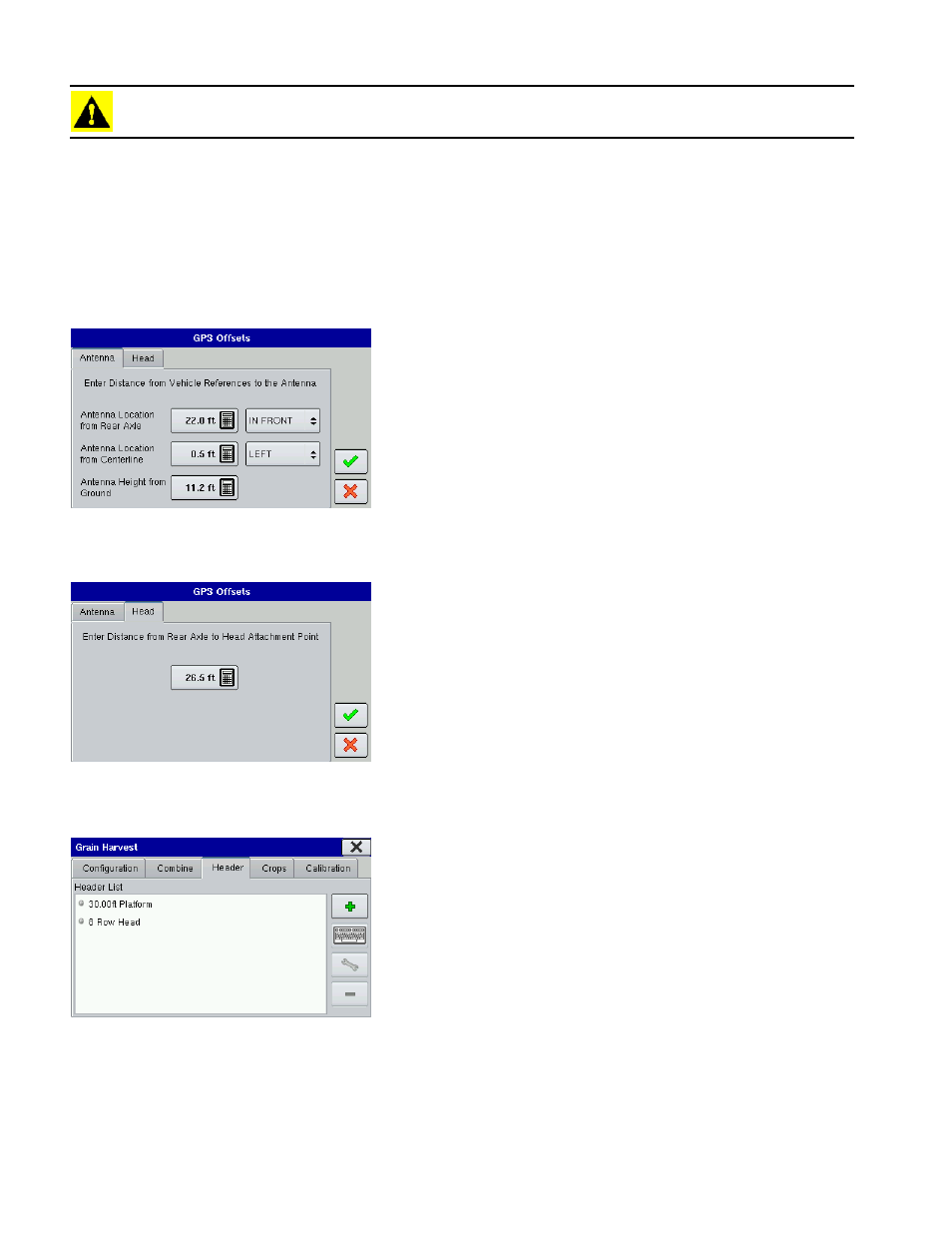 Gps offsets, Antenna offsets, Head offset | Header tab, Antenna offsets head offset, Eader | Ag Leader EDGE Ver.4.5 Users Manual User Manual | Page 186 / 214