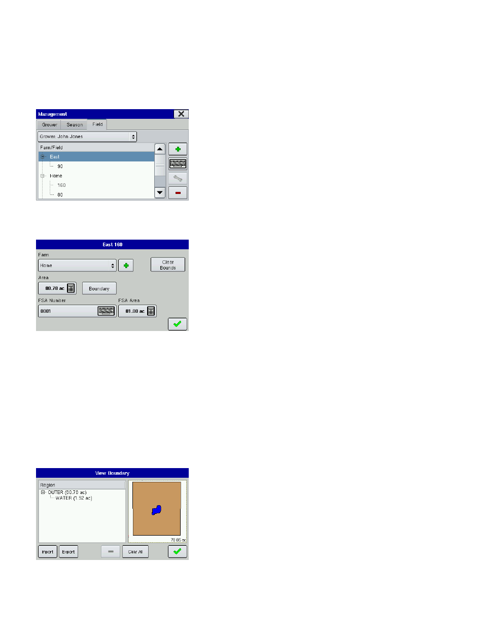 Field management tab, Import and export boundaries | Ag Leader EDGE Ver.4.5 Users Manual User Manual | Page 24 / 214